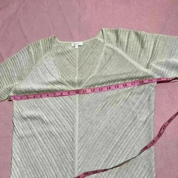 Escada Shimmer Metallic V Neck Half Sleeve Top Blouse Ribbed Semi Sheer Striped - Picture 5 of 11